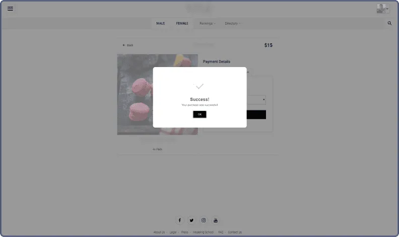 The payment confirmation window