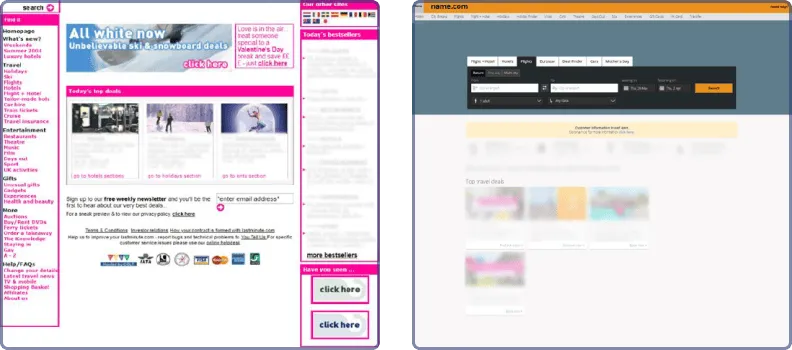 The holiday booking site: before and after